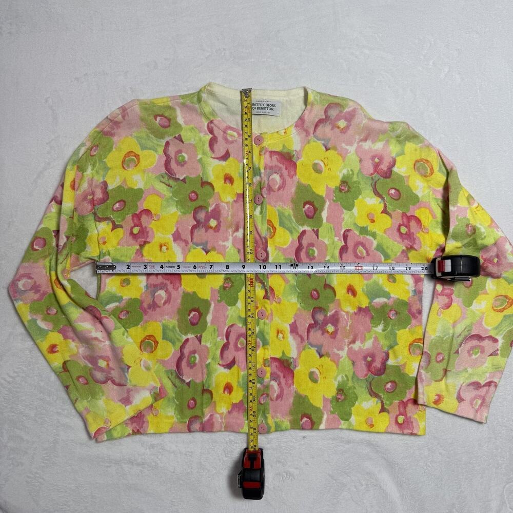 United Colors Of Benetton Cardigan Sweater Womens Small Multicolor Floral Italy - Picture 7 of 8